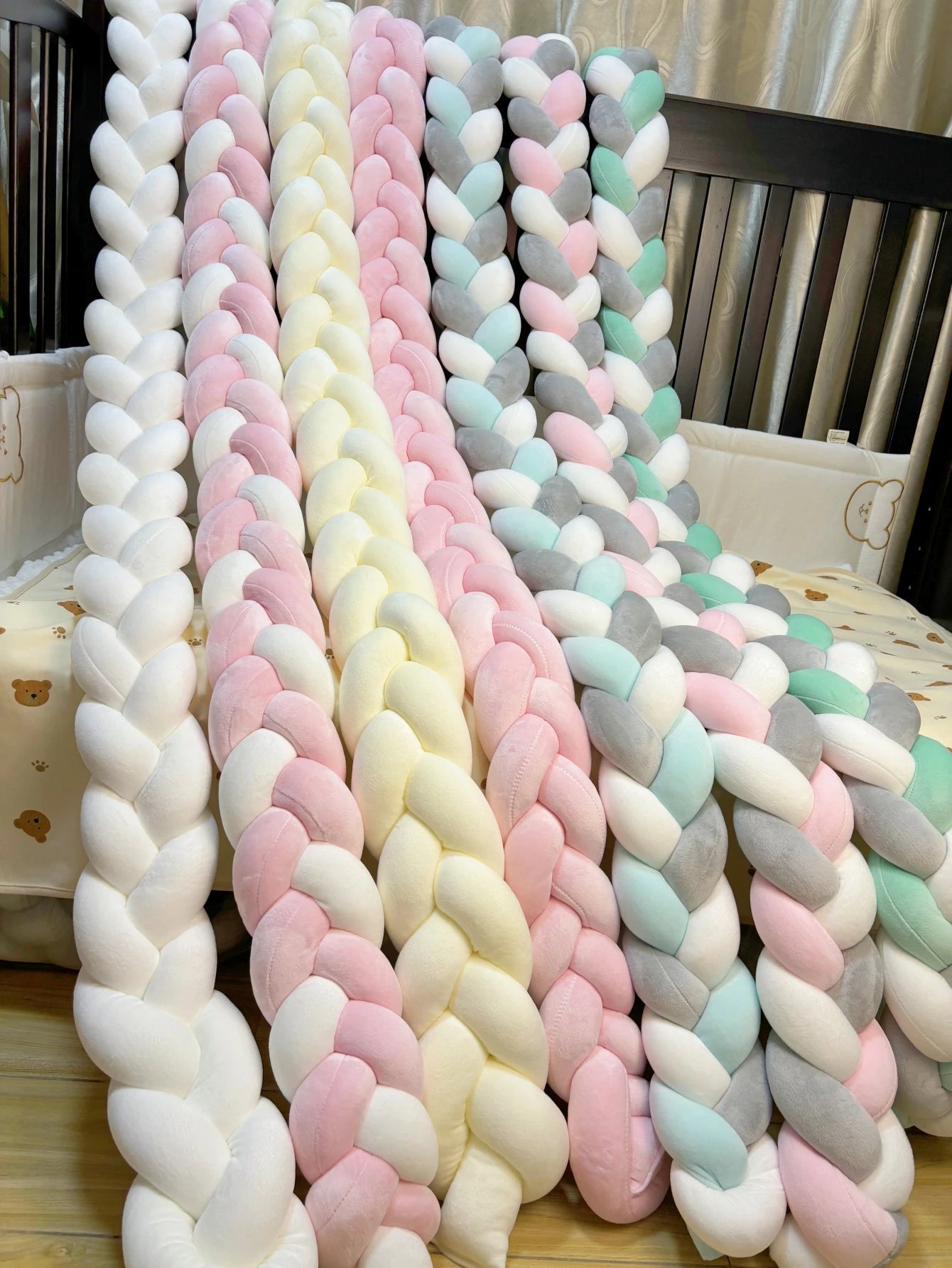 1M/2M/3M/4M Baby Bed Bumper Infant Cradle Cot Protector Knot Braid Bumper Plush Pillow Cushion Crib Anti - collision Room Decor - Palais De Bébé