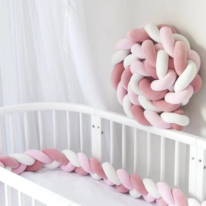 1M/2M/3M/4M Knot Braid Bumper Infant Cradle Cot Protector Plush Pillow Cushion Crib Anti - collision Room Decor Baby Bed Bumper - Palais De Bébé