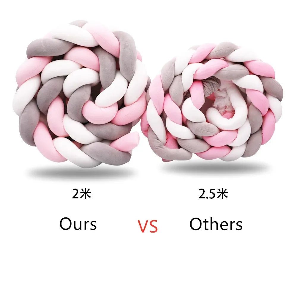 1M/2M/3M/4M Knot Braid Bumper Infant Cradle Cot Protector Plush Pillow Cushion Crib Anti - collision Room Decor Baby Bed Bumper - Palais De Bébé
