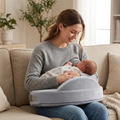 Coussin d'allaitement gris| Ergonomique - Palais De Bébé