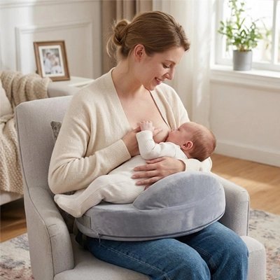 Coussin d'allaitement gris| Ergonomique - Palais De Bébé