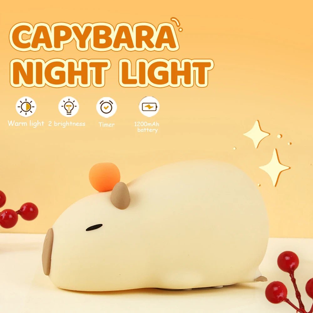 Cute Cartoon Capybara Silicone Night Light USB Rechargeable Timing Dimming Sleep Night Lamp for Children's Room Decor - Palais De Bébé