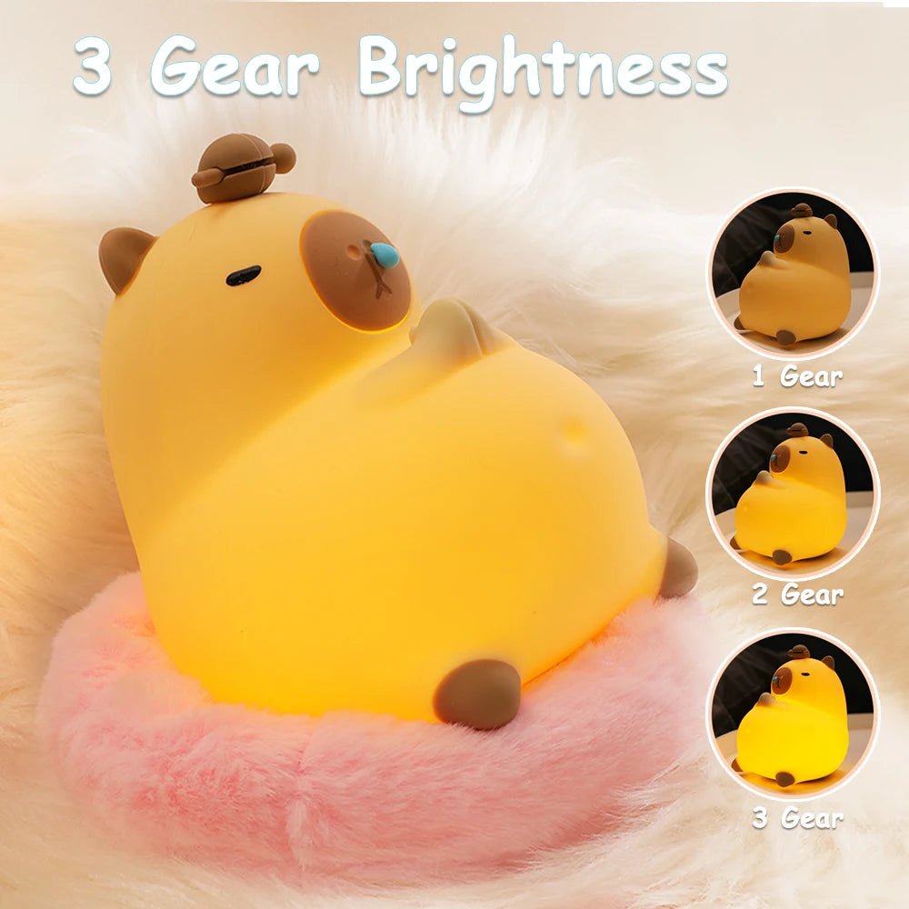 Cute Cartoon Capybara Silicone Night Light USB Rechargeable Timing Dimming Sleep Night Lamp for Children's Room Decor - Palais De Bébé