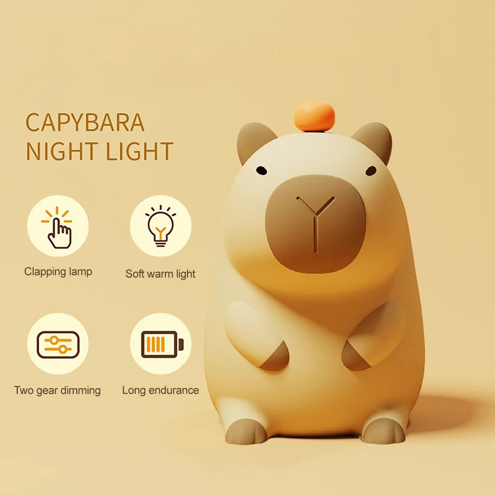 Cute Cartoon Capybara Silicone Night Light USB Rechargeable Timing Dimming Sleep Night Lamp for Children's Room Decor - Palais De Bébé