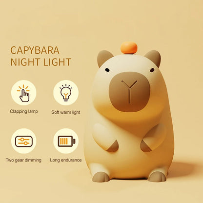 Cute Cartoon Capybara Silicone Night Light USB Rechargeable Timing Dimming Sleep Night Lamp for Children's Room Decor - Palais De Bébé