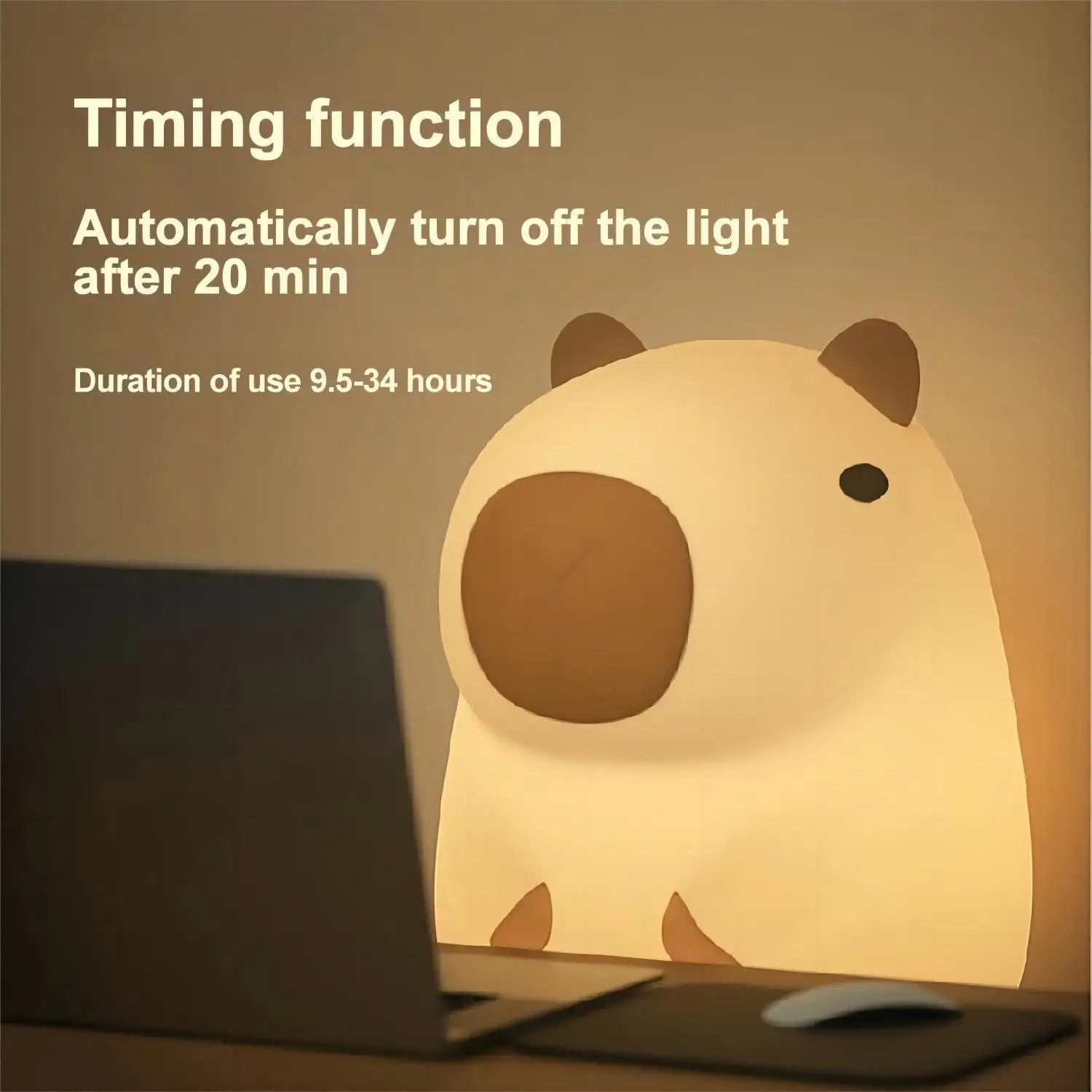 Cute Cartoon Capybara Silicone Night Light USB Rechargeable Timing Dimming Sleep Night Lamp for Children's Room Decor - Palais De Bébé