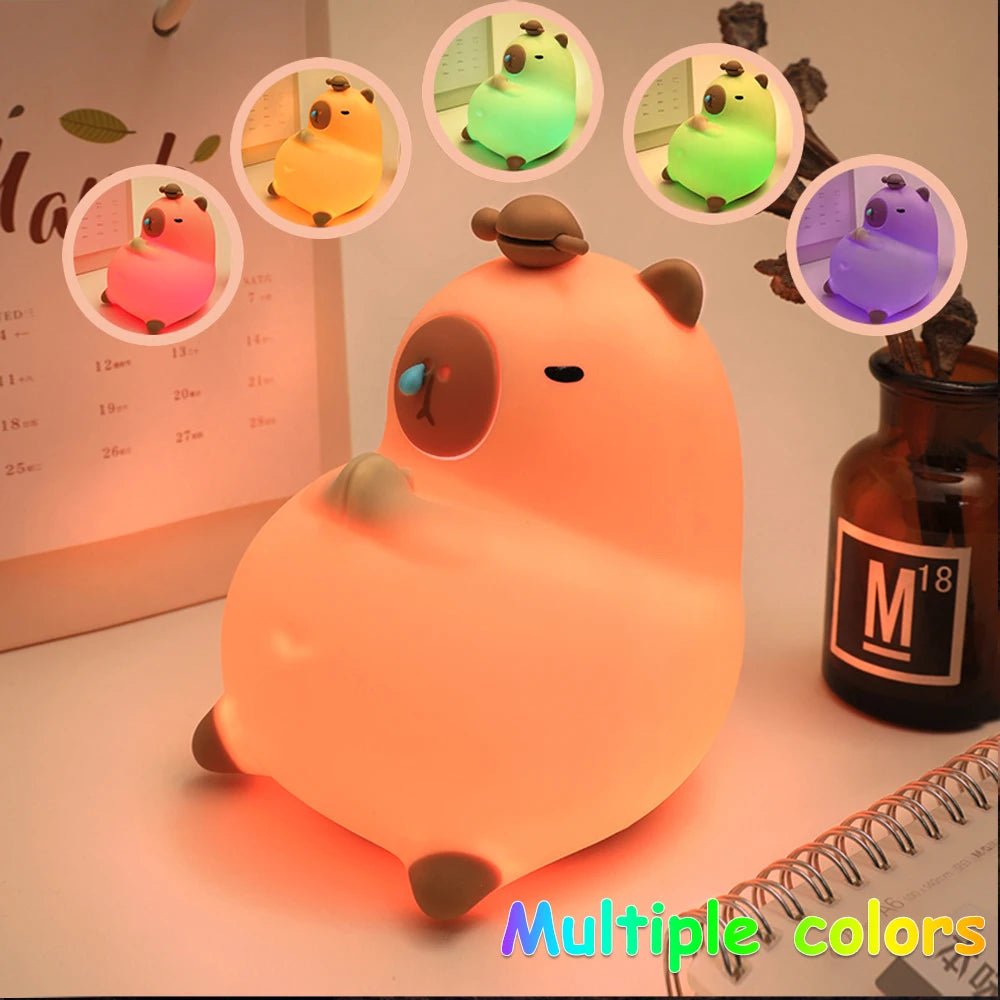 Cute Cartoon Capybara Silicone Night Light USB Rechargeable Timing Dimming Sleep Night Lamp for Children's Room Decor - Palais De Bébé