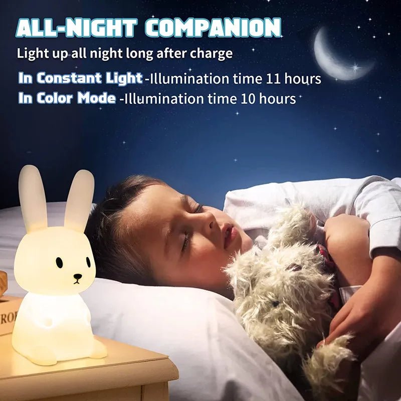 Night Light for Kids Room Cute Bunny Lamp Gifts for Nursery Girls Boys Toddler Kawaii Room Decor USB Silicone Rabbit Night Light - Palais De Bébé