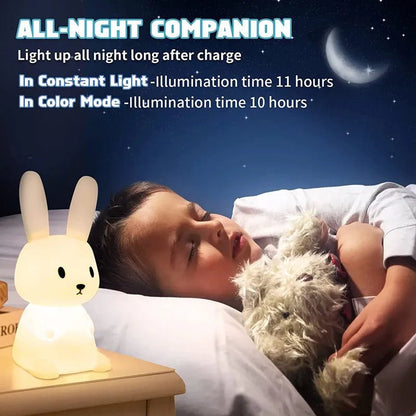 Night Light for Kids Room Cute Bunny Lamp Gifts for Nursery Girls Boys Toddler Kawaii Room Decor USB Silicone Rabbit Night Light - Palais De Bébé