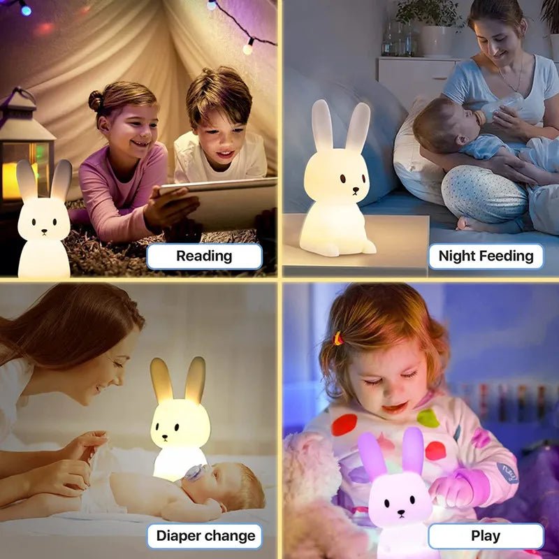 Night Light for Kids Room Cute Bunny Lamp Gifts for Nursery Girls Boys Toddler Kawaii Room Decor USB Silicone Rabbit Night Light - Palais De Bébé