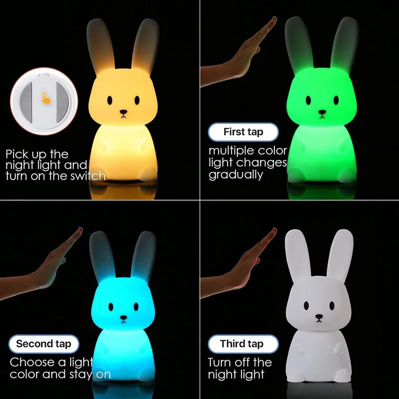 Night Light for Kids Room Cute Bunny Lamp Gifts for Nursery Girls Boys Toddler Kawaii Room Decor USB Silicone Rabbit Night Light - Palais De Bébé