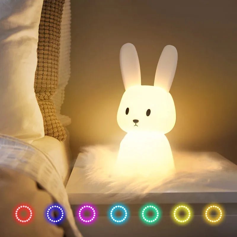 Night Light for Kids Room Cute Bunny Lamp Gifts for Nursery Girls Boys Toddler Kawaii Room Decor USB Silicone Rabbit Night Light - Palais De Bébé