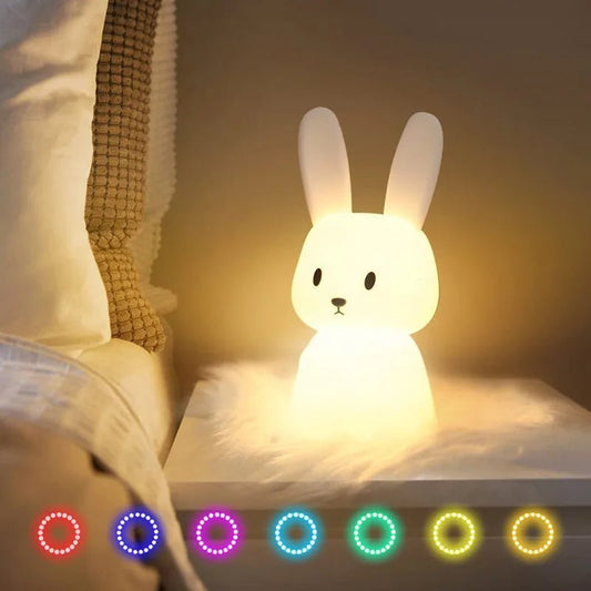 Night Light for Kids Room Cute Bunny Lamp Gifts for Nursery Girls Boys Toddler Kawaii Room Decor USB Silicone Rabbit Night Light - Palais De Bébé