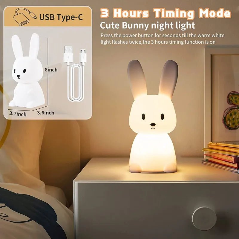 Night Light for Kids Room Cute Bunny Lamp Gifts for Nursery Girls Boys Toddler Kawaii Room Decor USB Silicone Rabbit Night Light - Palais De Bébé
