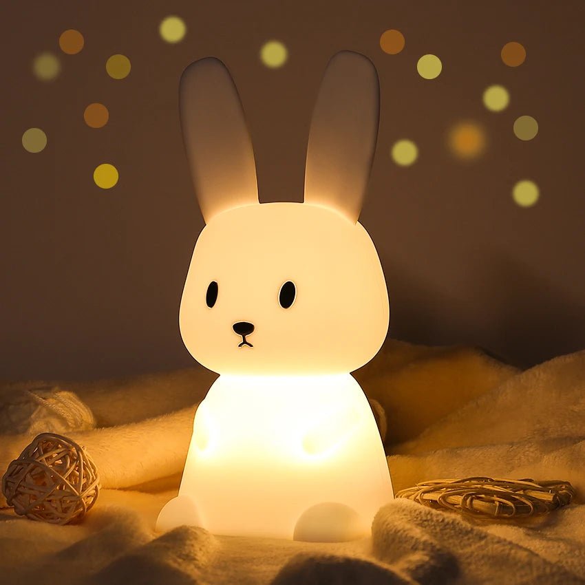 Night Light for Kids Room Cute Bunny Lamp Gifts for Nursery Girls Boys Toddler Kawaii Room Decor USB Silicone Rabbit Night Light - Palais De Bébé