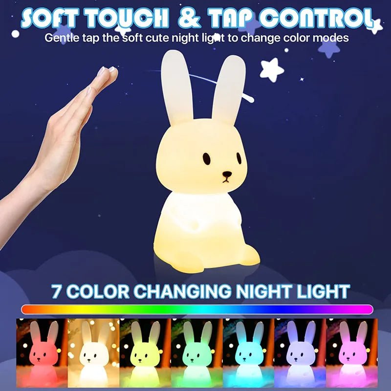 Night Light for Kids Room Cute Bunny Lamp Gifts for Nursery Girls Boys Toddler Kawaii Room Decor USB Silicone Rabbit Night Light - Palais De Bébé