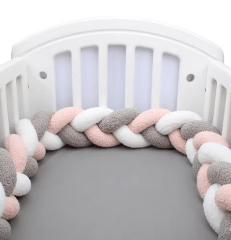 Tresse de lit bébé gris-blanc-rose | Cocon Douceur - Palais De Bébé