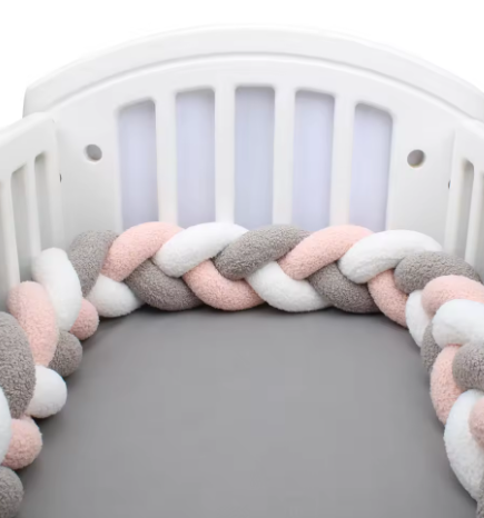 Tresse de lit bébé gris-blanc-rose | Cocon Douceur