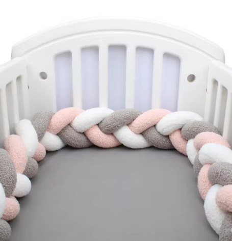 Tresse de lit bébé gris-blanc-rose | Cocon Douceur