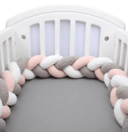 Tresse de lit bébé rose, gris, blanc | Scandinave - Palais De Bébé