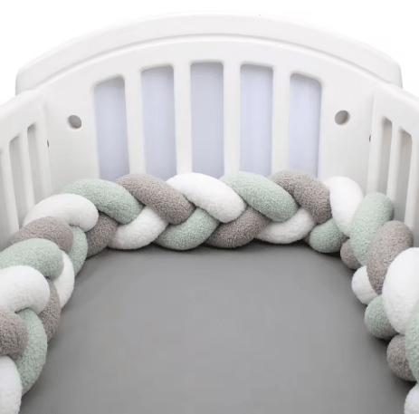 Tresse de lit bébé vert, gris, blanc | Protection douce - Palais De Bébé