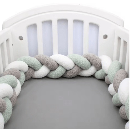 Tresse de lit bébé vert, gris, blanc | Protection douce - Palais De Bébé